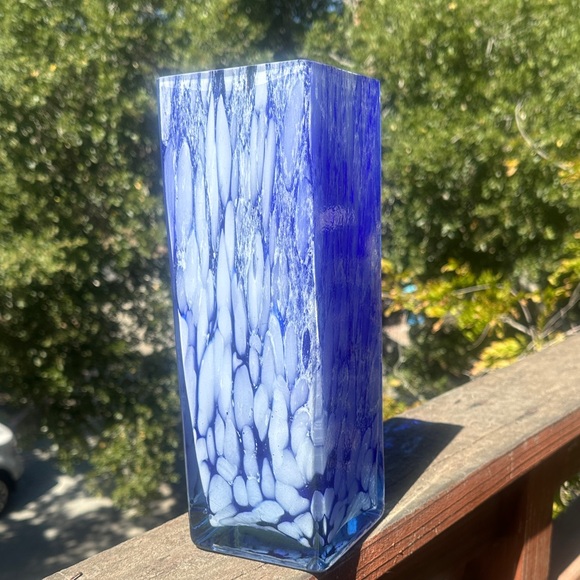 Other - Vintage Blue and White Hand Blown Glass Vase